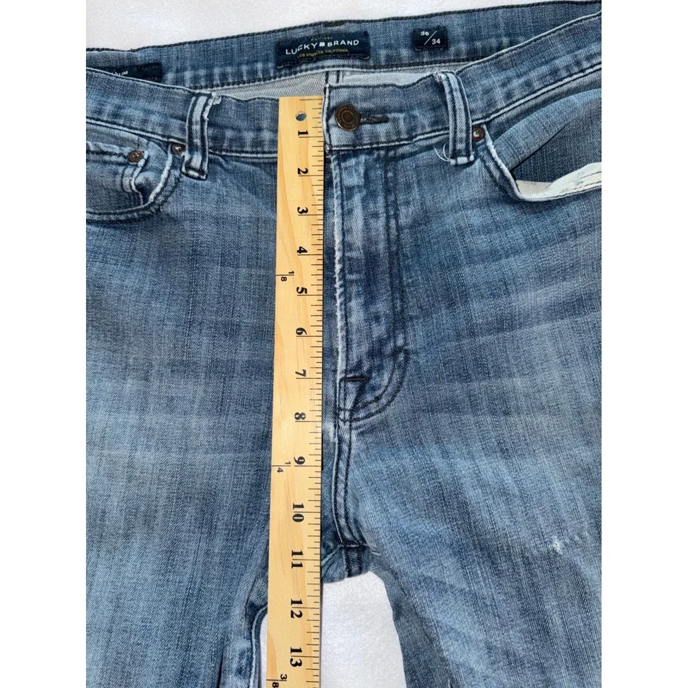 Lucky Brand 121 Slim Jeans Mens 36x34 Blue Medium Wash Denim Distressed
